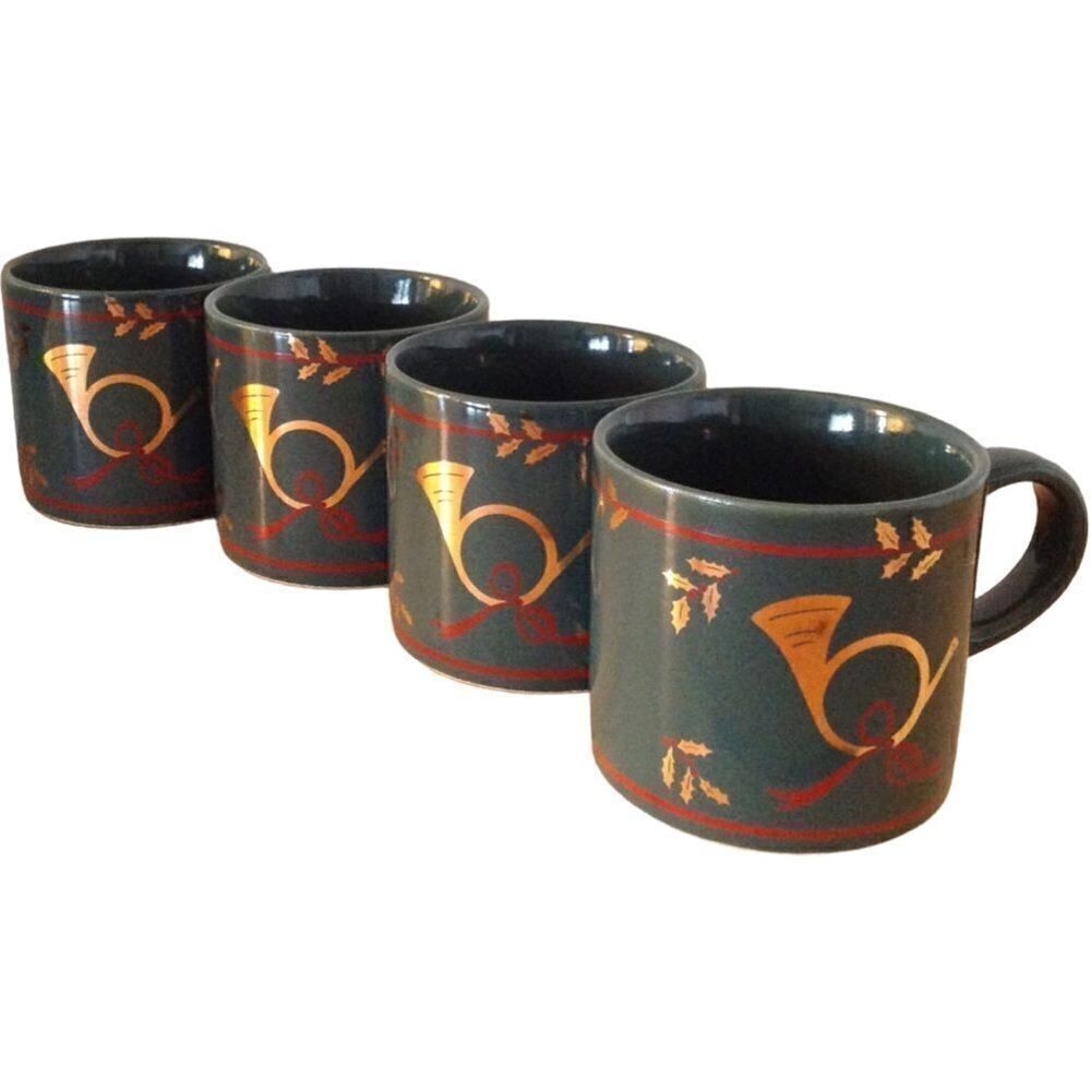 Vintage Brookstone Christmas Trumpet Horn Coffee Mugs